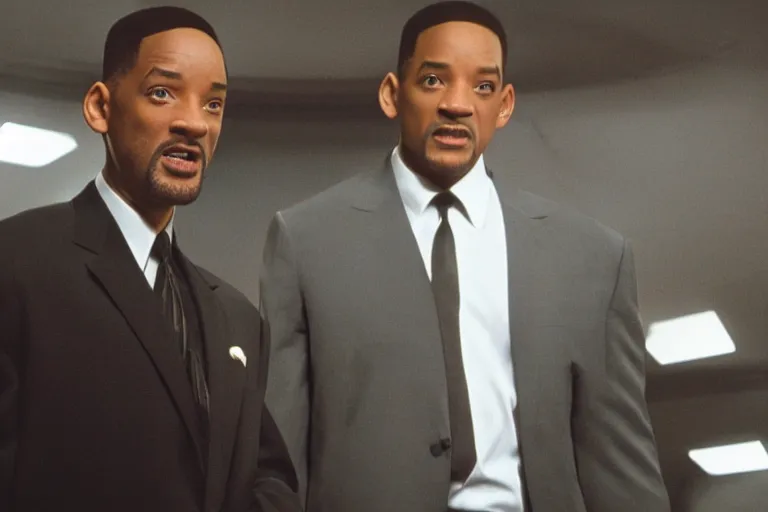 Image similar to cinematic still of will smith in men in black ( 2 0 0 1 ), xf iq 4, f / 1. 4, iso 2 0 0, 1 / 1 6 0 s, 8 k, raw, dramatic lighting, symmetrical balance, in - frame, highly accurate facial features