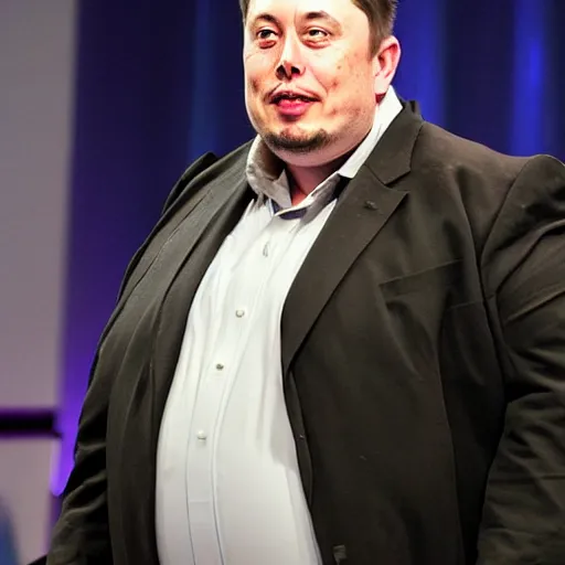 Image similar to morbidly obese elon musk with torn clothes