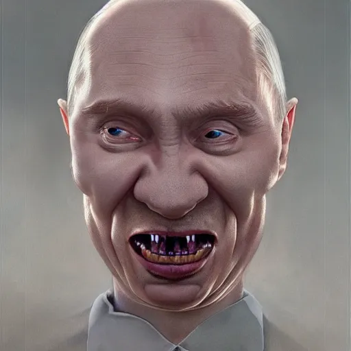 Image similar to vladimir putin blobfish, blobfish putin hybrid, putin anthropomorphic transformation, macabre, horror, by donato giancola and greg rutkowski and wayne barlow and zdzisław beksinski, realistic face, visible face, digital art