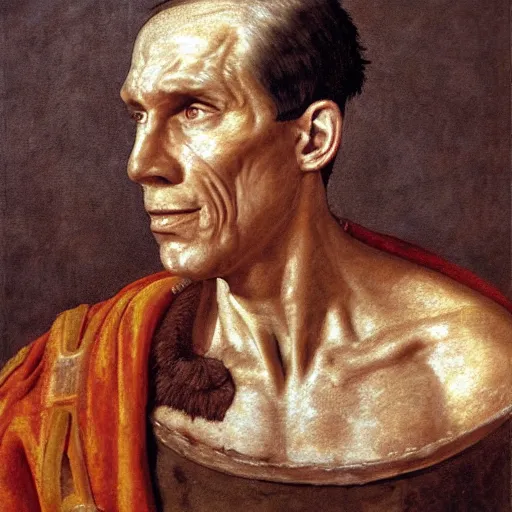 Image similar to Jerma985 in Ancient Rome, detailed, highly detailed, heroic, epic, complex, very detailed, realistic, HD quality, 8k resolution, body and headshot, Oil Painting, Italian Renaissance Painting of Jerma985, Italian Renaissance Painting Style, Renaissance Painting Style, Painting, Trending on Artstation