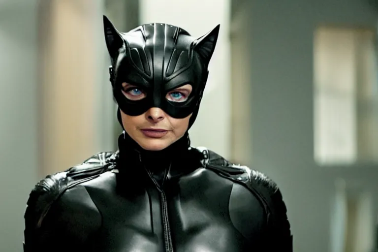 Prompt: a film still of karl urban in catwoman, high quality