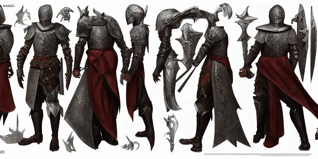 Image similar to medieval knights full body character sheet, beautiful intricate concept art by senior character artist, trending on artstation