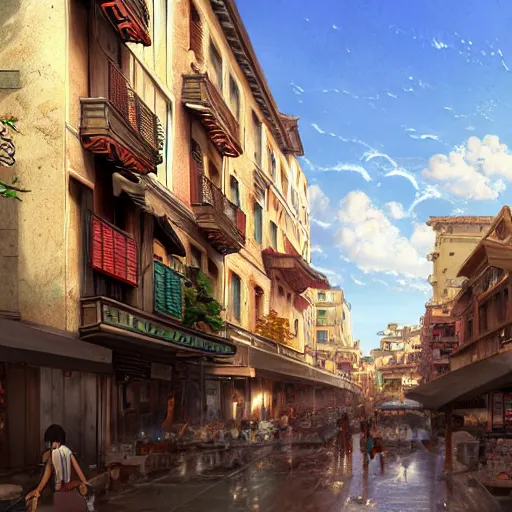 Image similar to Chinatown, Rome, Anime scenery concept art by Makoto Shinkai