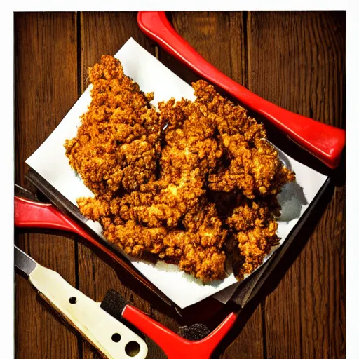 Image similar to chicken fried on a computer chip, photograph, poster, orthographic