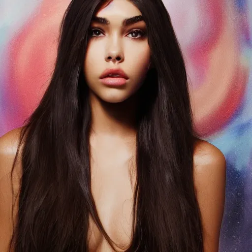 Image similar to 4k,ultra detailed portrait of Madison Beer by Rachel Ruysch