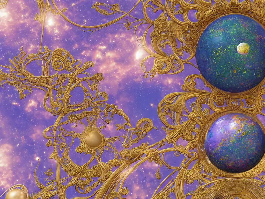 Image similar to 3 d render, sunlight study, the universe is a spheroid region 7 0 5 meters in diameter, art nouveau, by hans zatzka and ( ( ( ( ( lisa frank ) ) ) ) ), 8 k, sharp focus, octane render