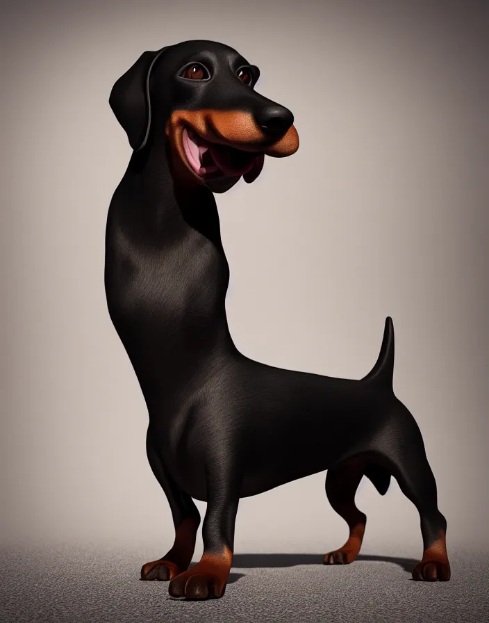 Image similar to photo of all black wiener dog wearing a mask. Matte photo, award winning. Octane render, 4k, 8k, unreal 5, very detailed, hyper control-realism, depth of field.