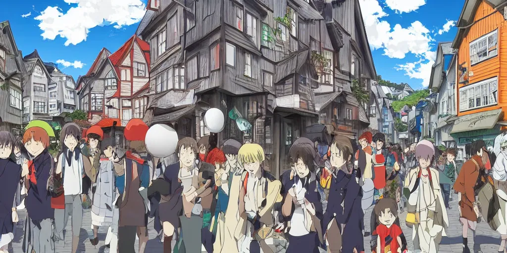 Image similar to anime Highly detailed street life in stavanger by noon, strong atmosphere by Studio ghibli