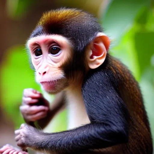 Image similar to cute baby monkey drinking juice, 4k, realistic photo