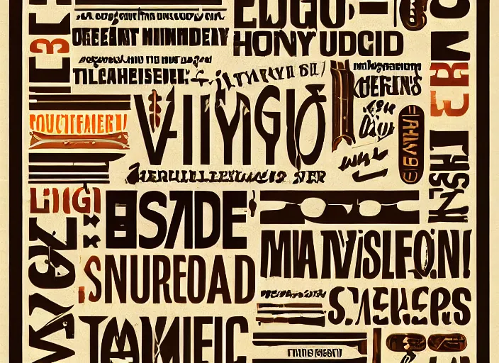 Image similar to high resolution typographic poster with handmade details with varied letters bold, ligt, serif and sans serif collage type with earth colors. humorous style.