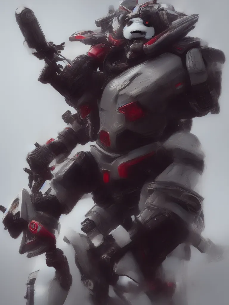 Image similar to “A detailed portrait of a giant robot panda dressed as a samurai, anime, trending on artstation, octane render, cgsociety, 4K, 8K”