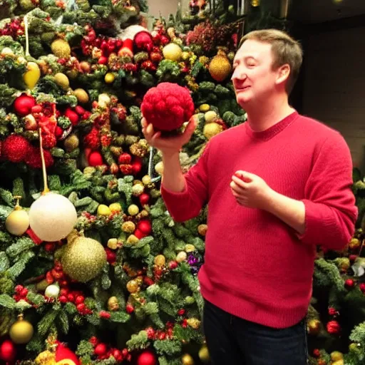 Image similar to David Mitchell admiring traditional christmas cauliflower