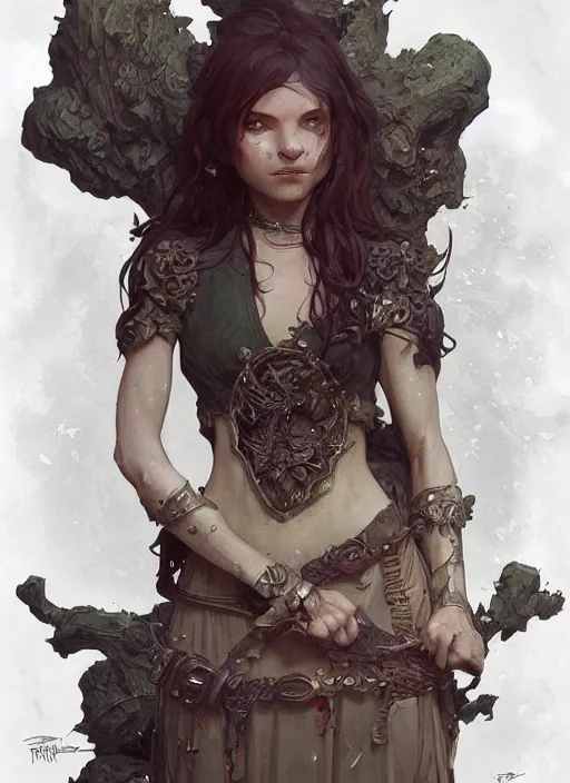 Prompt: a beautiful cute goblin girl, D&D, fantasy, intricate, cinematic lighting, highly detailed, digital painting, artstation, concept art, smooth, sharp focus, illustration, art by Terry Moore and Greg Rutkowski and Alphonse Mucha