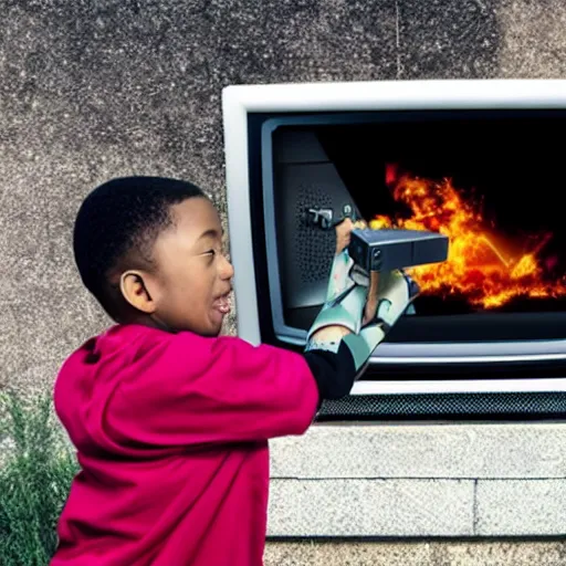 Image similar to photo of a kid smashing his tv