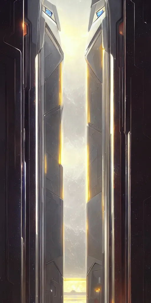 Image similar to 1 9 8 0 s hyper realistic art - deco sci - fi double door by jordan grimmer, darek zabrocki