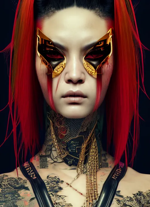 Prompt: portrait of a seductive cyberpunk geisha yakuza raver gutter punk cyborg bioweapon, golden ratio, details, sci - fi, dark fantasy, cyberpunk, intricate, decadent, ornate, highly detailed, digital painting, octane render, 8 k, artstation, concept art, smooth, sharp focus, illustration, art by artgerm, loish, wlop