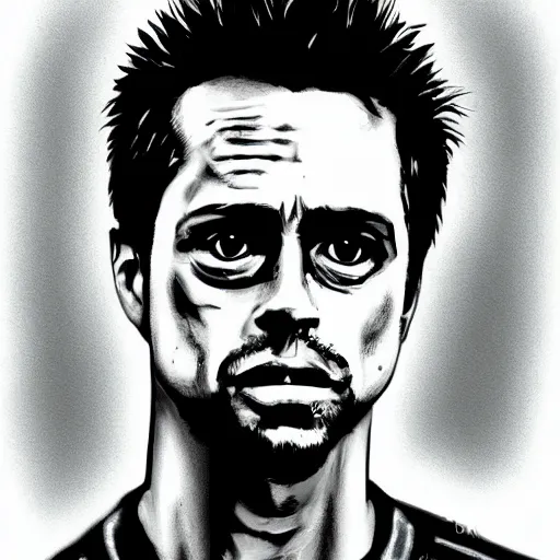 Prompt: portrait of tyler durden from movie fight club, highly detailed, centered, solid color background, digital painting