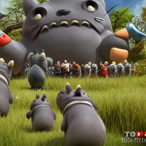 Image similar to totoro parade with pugs, intricate detail, royo, klimt, miro, vallejo, frazetta, giger, whealan, hd, unreal engine,