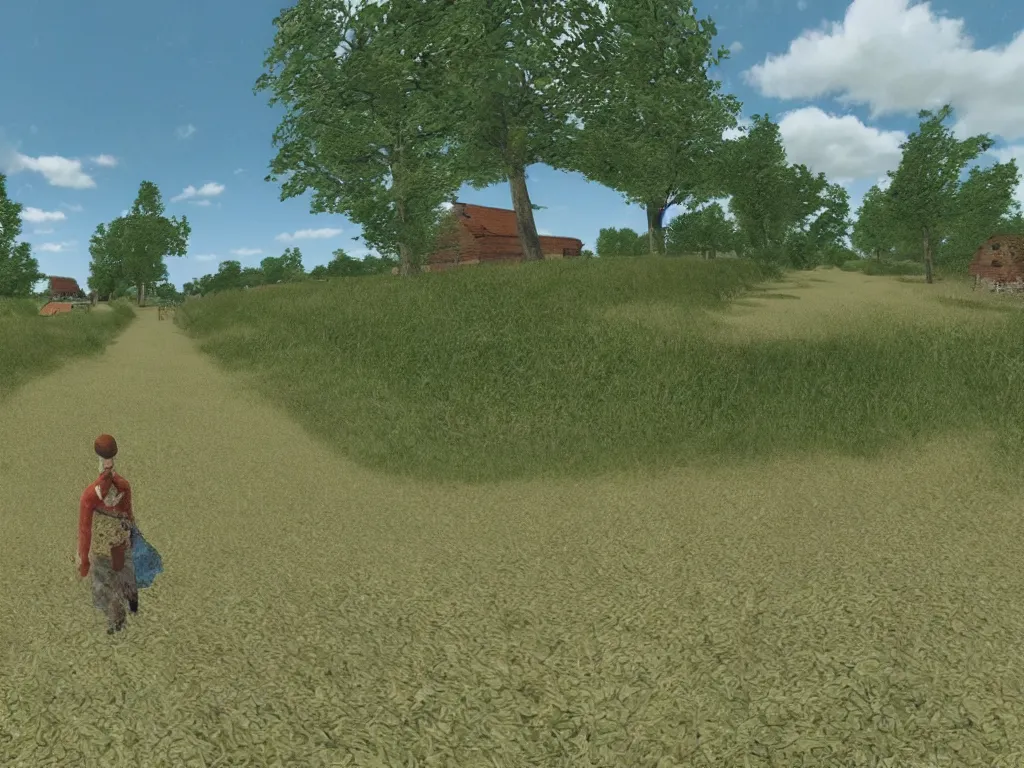 Prompt: Estonian countryside as a PS1 first person video game