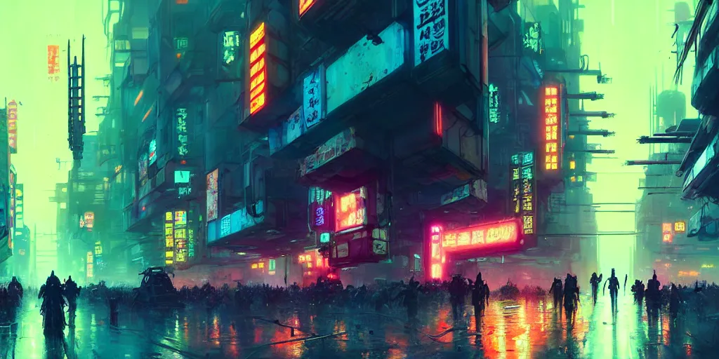 Image similar to concept art of a cyberpunk obon festival, grimy, gritty, blade runner 2 0 4 9, trending on artstation, award winning painting, cgi, art by john berkey and anton fadeev and john howe and simon stalenhag and greg rutkowski