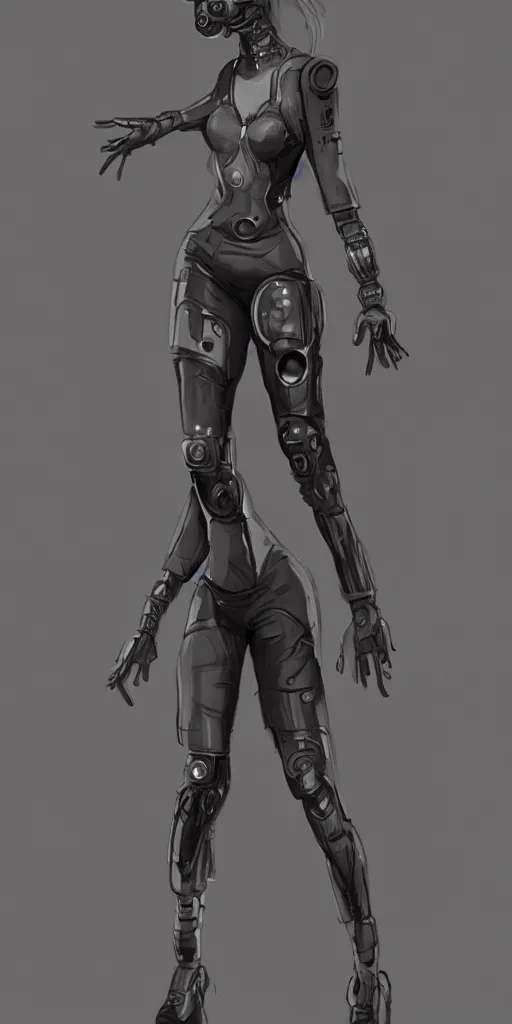 Image similar to body with head and feet and shoes and hands, cyberpunk, female character, beautiful head, nice legs, concept art, artstation, intricate details, dramatic lighting