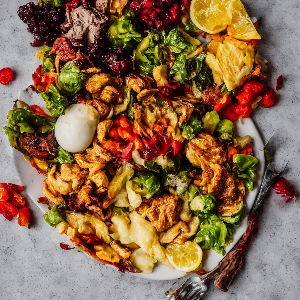 Prompt: closeup of a plate of food, instagram, studio lighting, sharp focus, 4 k