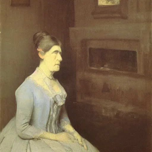 Prompt: oil painting by whistler of his mother.