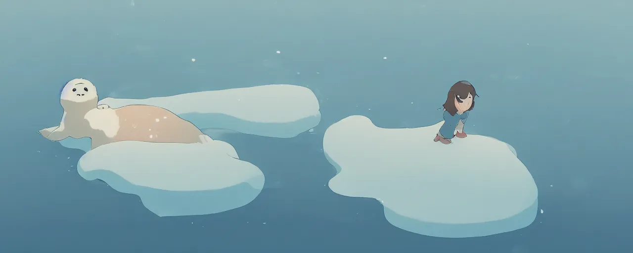 Prompt: a baby harp seal sinking into arctic ocean, atey ghailan, goro fujita, studio ghibli, rim light, scary lighting, clear focus, very coherent,