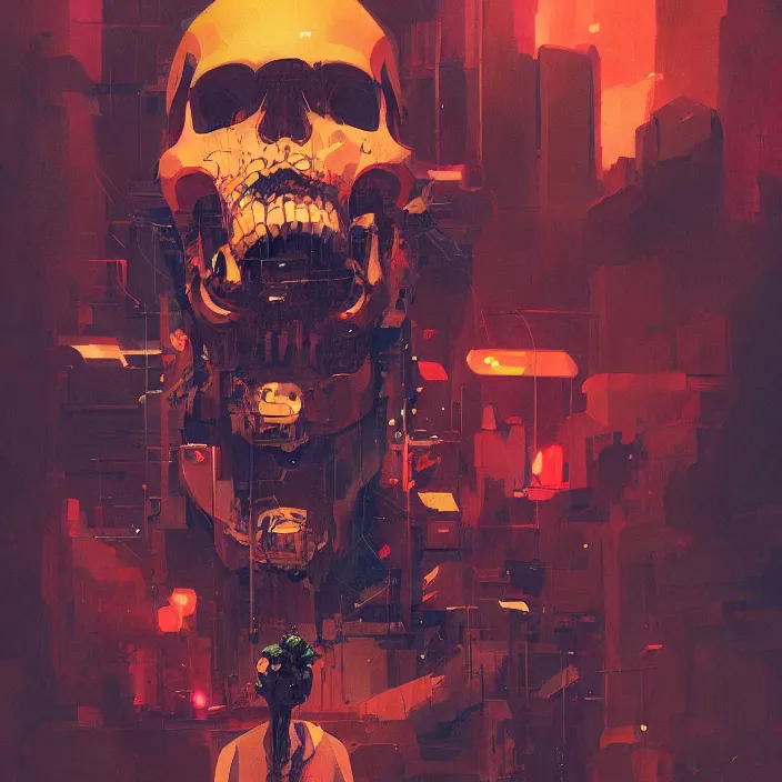 Image similar to a beautiful painting of a cyberpunk skull by sergey kolesov and pascal blanche, in style of noir illustration. colorful comic, symmetry, sci fi, hyper detailed. octanev render. trending on artstation