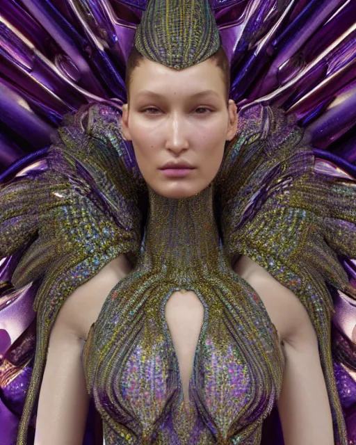 Image similar to a highly detailed metahuman 4 k close up render of an alien goddess bella hadid as alien in iris van herpen dress schiaparelli in diamonds crystals swarovski and jewelry iridescent in style of alphonse mucha gustav klimt trending on artstation made in unreal engine 4