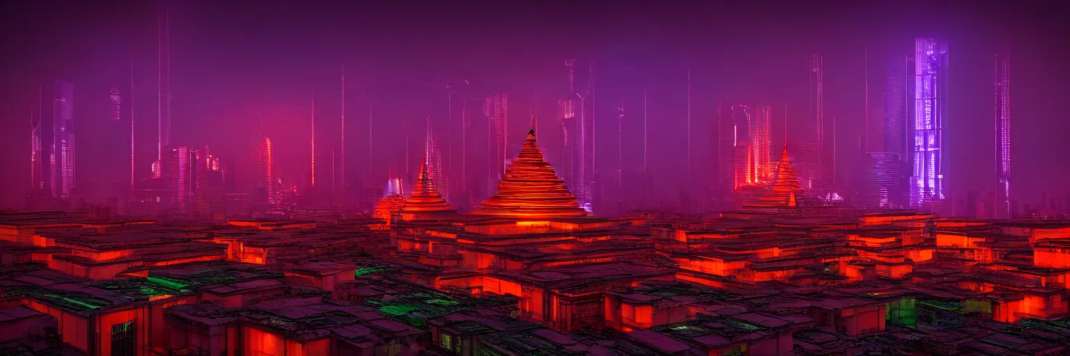 Image similar to Cyberpunk Power Plant, futuristic Phnom-Penh Cambodia, neon dark lighting