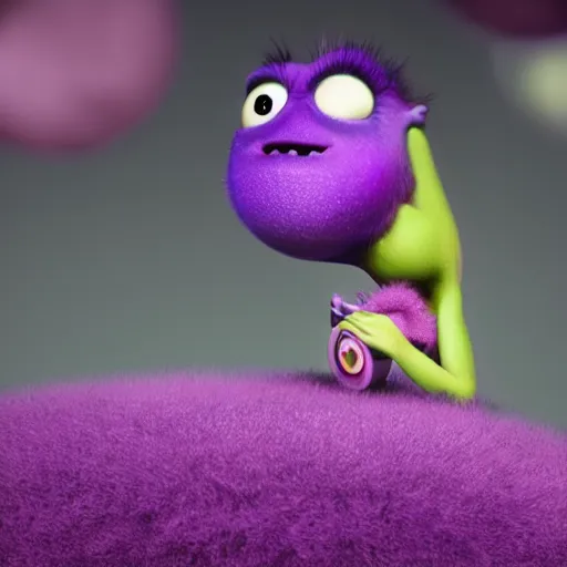 Prompt: a purple monster, cute and adorable, pixar, shallow depth of field, cinematic