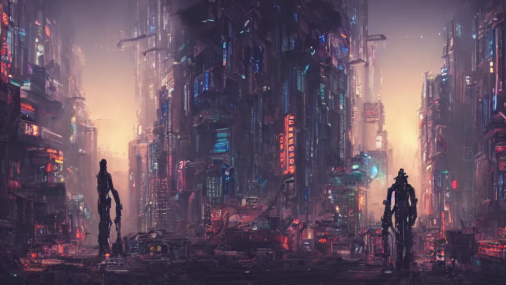 4K, cyberpunk, city, futuristic, cityscape, building, skyscraper, digital  art, mechs