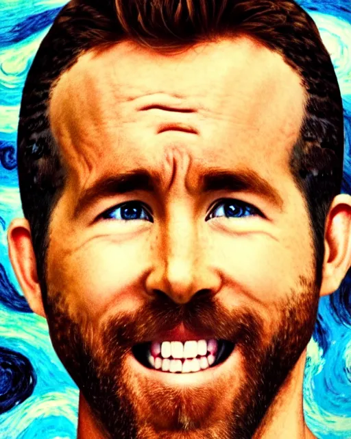 Prompt: ryan reynolds laughing maniacally by vincent van gogh