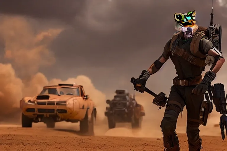 Image similar to nick wilde, heavily armed and armored facing down armageddon in a dark and gritty reboot from the makers of mad max : fury road