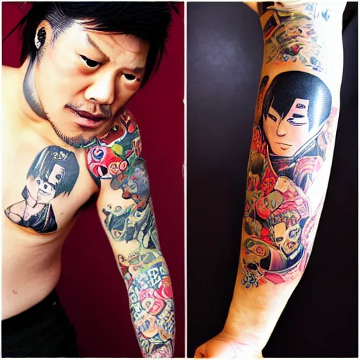 Prompt: a yakuza tattoo + anime + tex avery