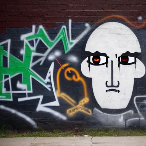 Image similar to wall with graffiti of man with one eye made with pteroglyphe