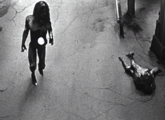 Prompt: disturbing 3 5 mm photo kodak of a human corpse walking in the stree horror film practical fx by john carpenter 1 9 7 0