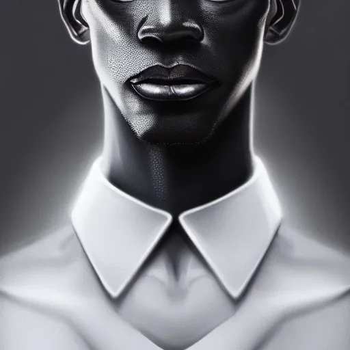 Prompt: portrait of a slender black man with angry face. Dnd. Epic fantasy. beautiful. hyperrealism. symetric face cinematic top lighting, insanely detailed and intricate, face by wlop, Charlie Bowater, golden ratio, symmetric matte painting, cinematic, trending on artstation, deviantart and cgsociety, 8k, high resolution