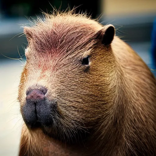 Image similar to capybara head, a man wearing a suit capybara head