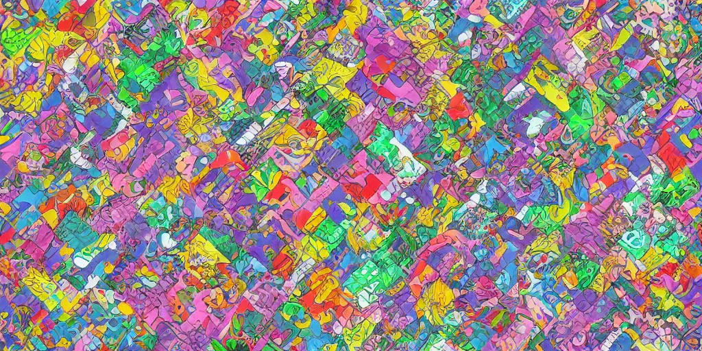 Image similar to seamless pattern of large colorful squares in escher style, three - precision perspective, optical illusion