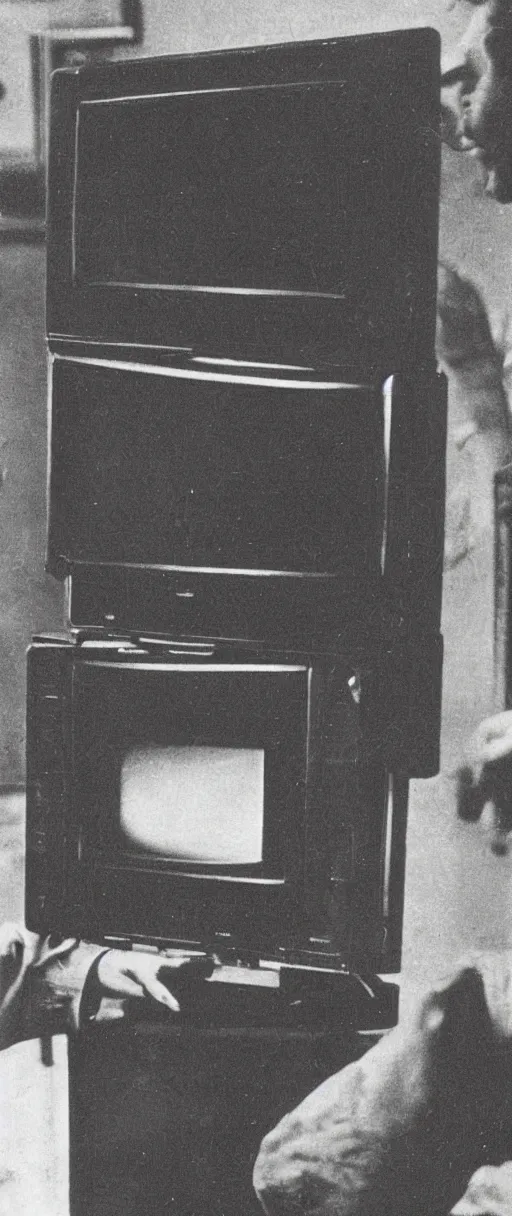 Image similar to 1 9 0 0 s photo of a person watching a flat screen hd tv