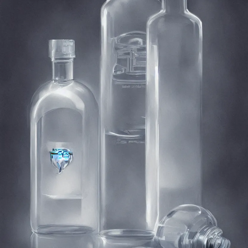 Image similar to concept art of a porsche white liquid dietary supplement in a transparent bottle with big black sticker on it, by aenaluck, artgerm and roberto ferri and greg rutkowski, light blue and white tones, digital painting, artstation, concept art, smooth, sharp foccus ilustration hq