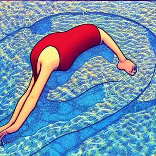 Image similar to swimming in thoughts, by moebius, award - winning art