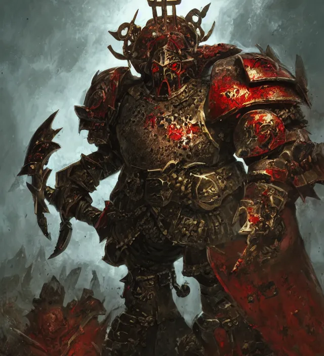 Image similar to battle scene portrait of armored heroes warhammer 4 0 k fight war fighting nurgle warrior, cesede, the chaos god of plague and decay, red chaos knight with cathedrals and columns, pestilence, champion, emperor, abbeys, elegant concept art by ruan jia