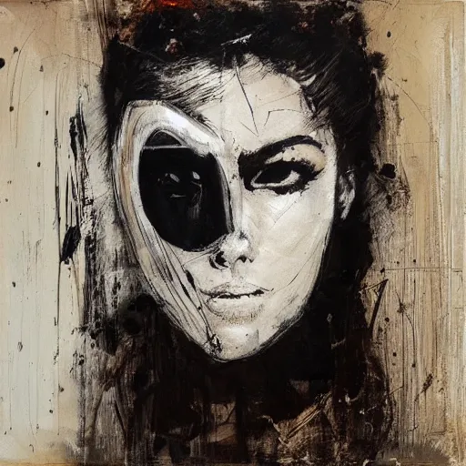 Image similar to portrait of a woman with a mask, artwork by guy denning,
