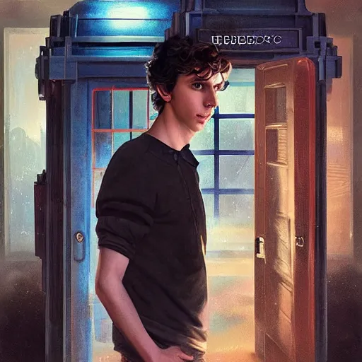 Prompt: a hybrid of benedict cumberbatch and freddie highmore and and timothee chalamet inside the tardis, photo realistic, highly detailed, perfect face, fine details, by ha gyung, zac retz, peter mohrbacher, kezie demessance, greg rutkowski, artgerm