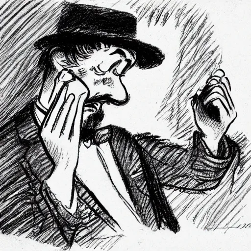 Prompt: man texting on his cell phone, 1871 Punch magazine cartoon, milt kahl pencil sketch