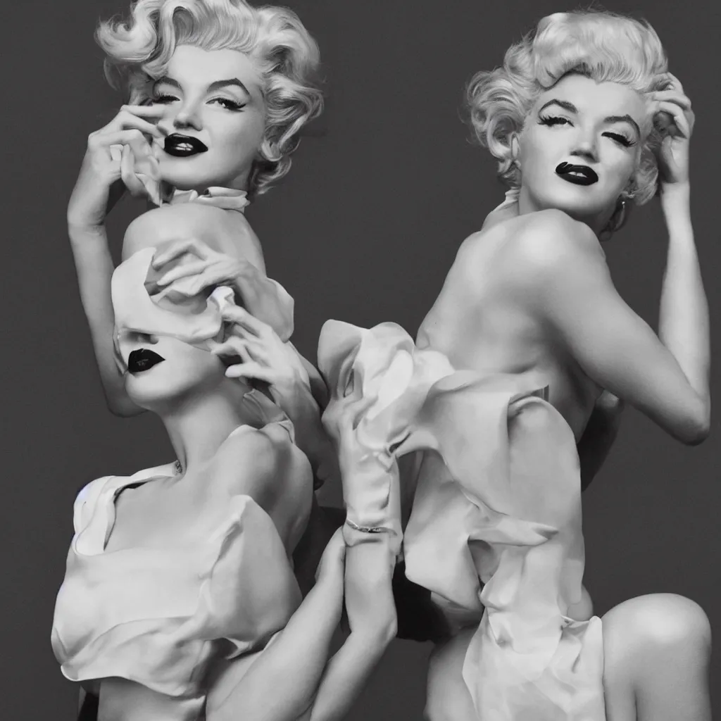 Prompt: estefania ferrario as marilyn monroe posing, hyperrealistic, fashion photoshoot