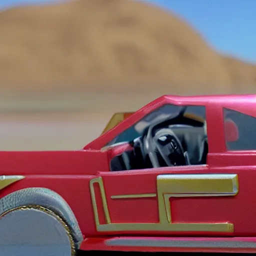 Image similar to 3 5 mm photo of metallic red aztek car like hot wheels model in area 5 1 as background, epic cinematic